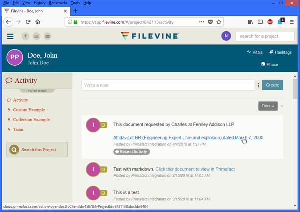 4- Opening Documents from the Filevine Activity Feed