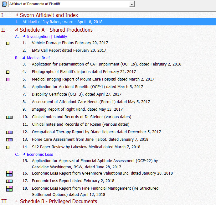 Easily assemble documents for legal production by dragging-and-dropping files into tabbed binders.